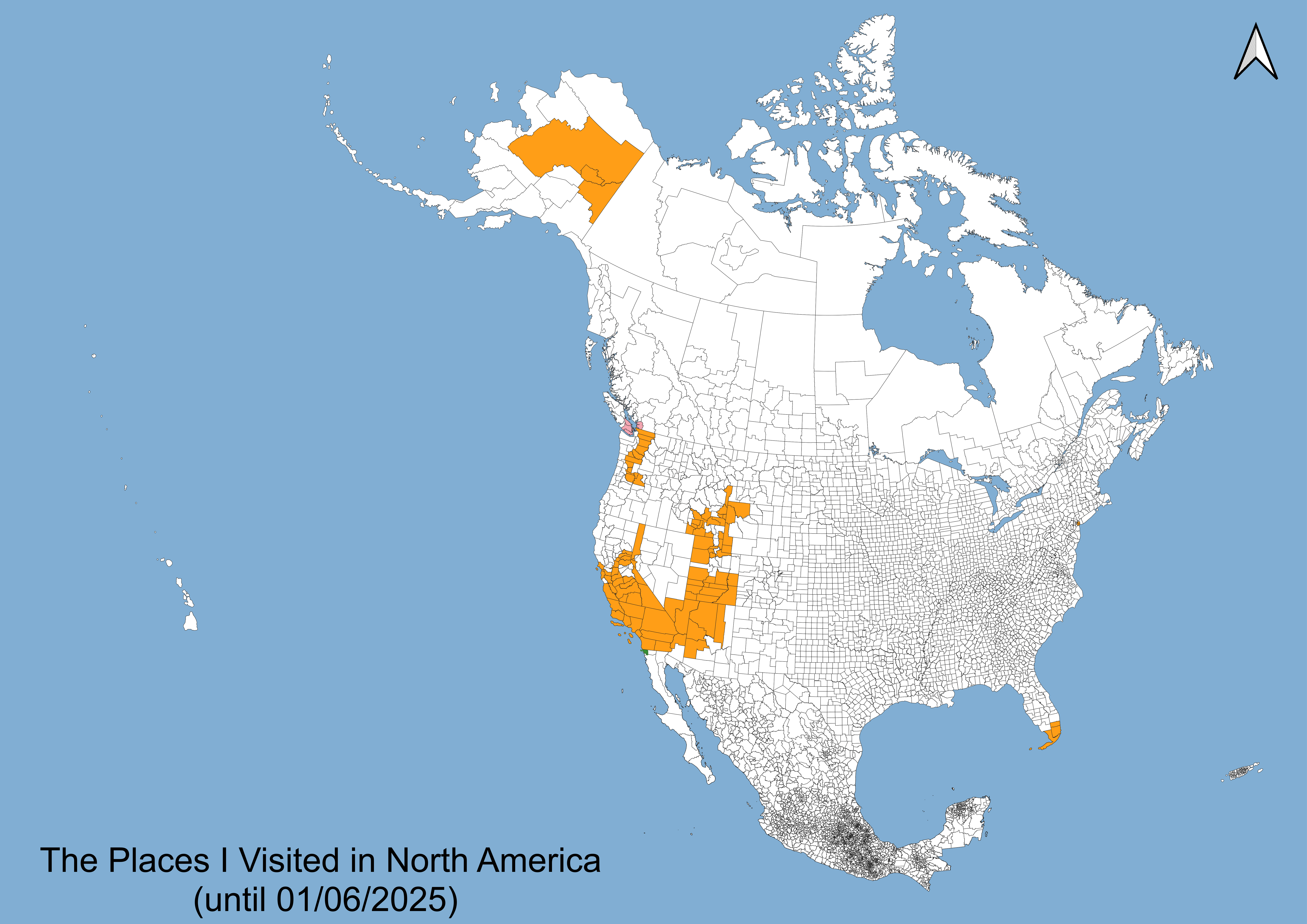 The Places I Visited in North America (until 01/06/2025)